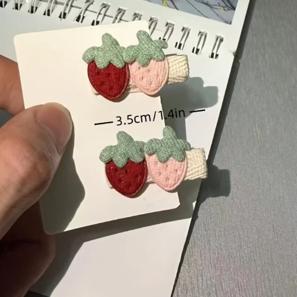 🆕Adorable Strawberry Crochet Knit Hair Clips Barrettes Kids / Baby- Red and Pink
